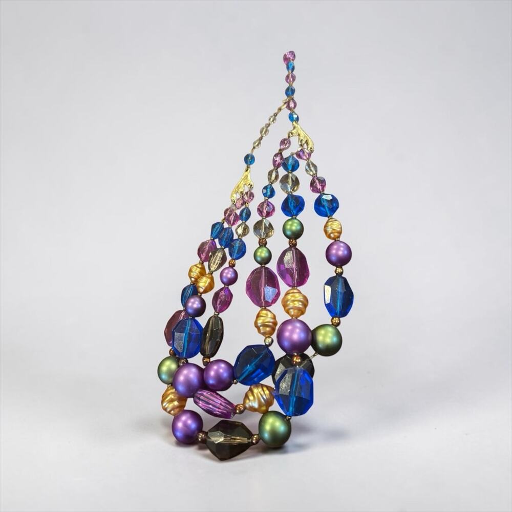 Vintage Lucite Beaded Necklace Purple Blue Green Multi Strand Shepard Hook